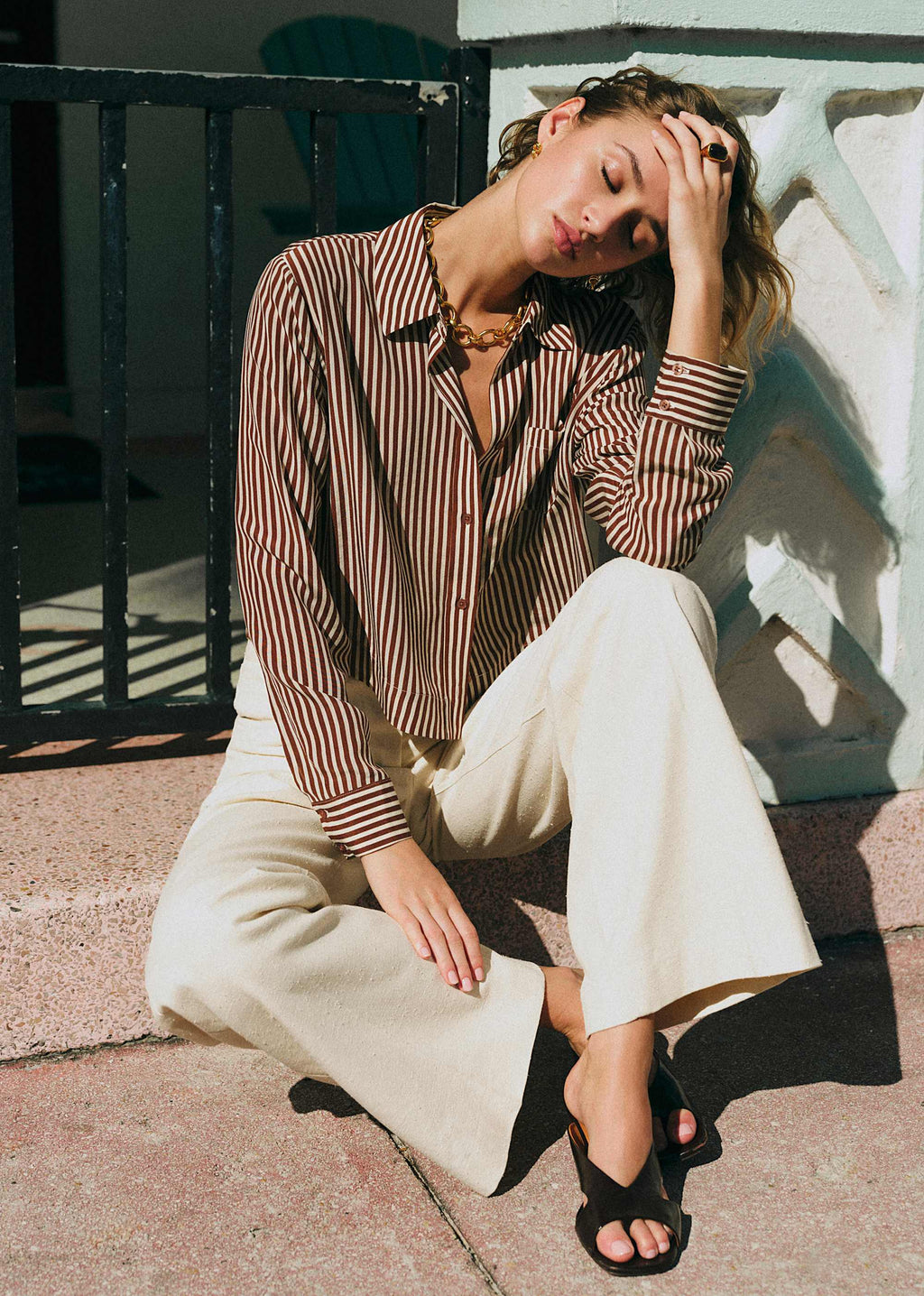 Chemise Maella - Rayures Marron Ecru