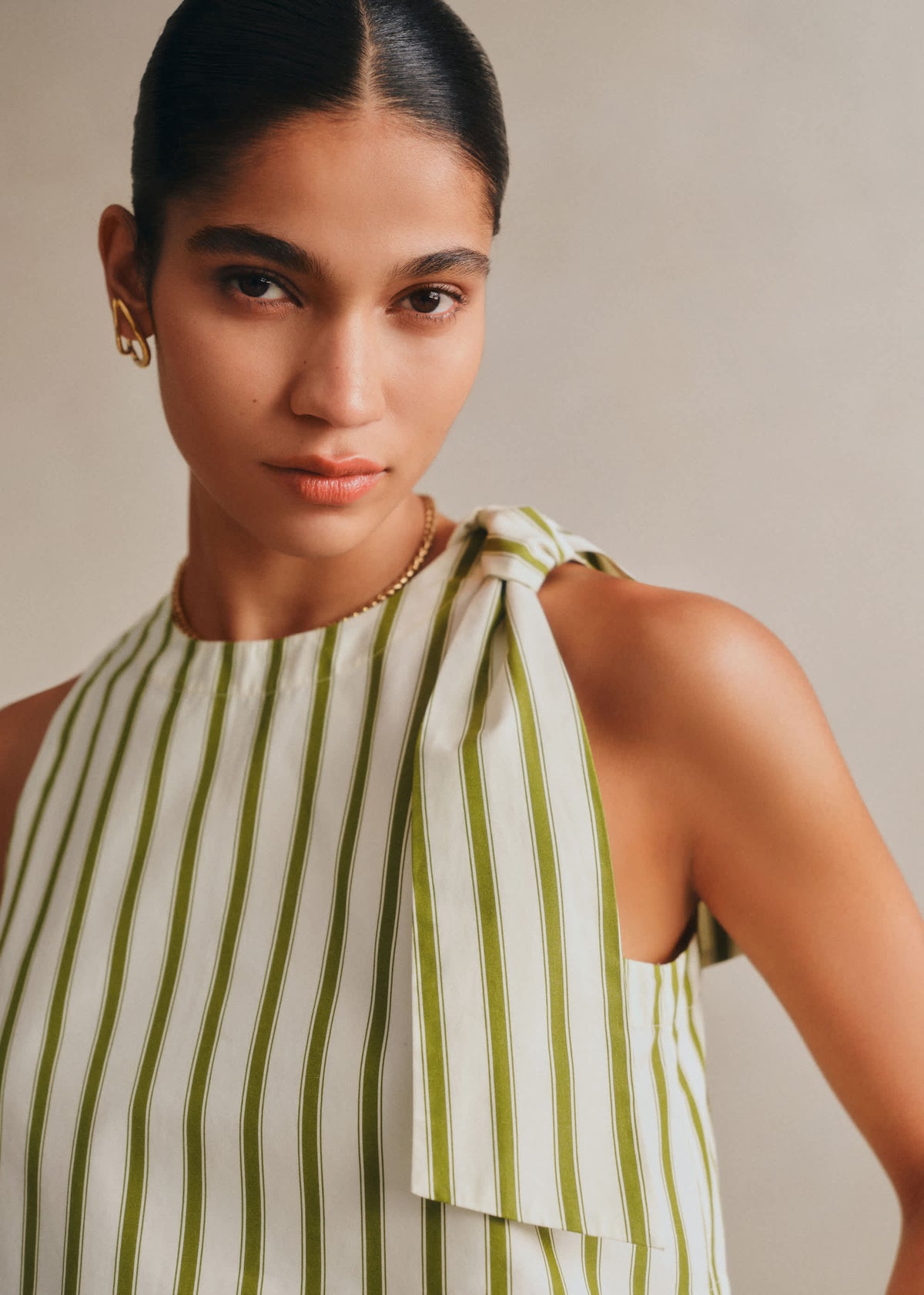 Blouse Loren - Écru Rayures Kaki
