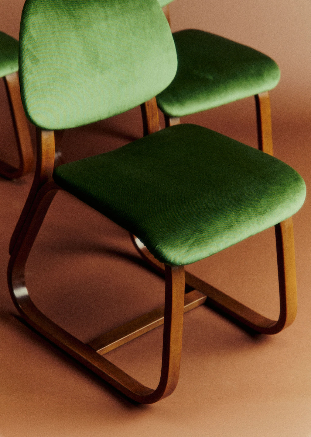 Lot de 4 chaises vintage velours vertes - Velours
