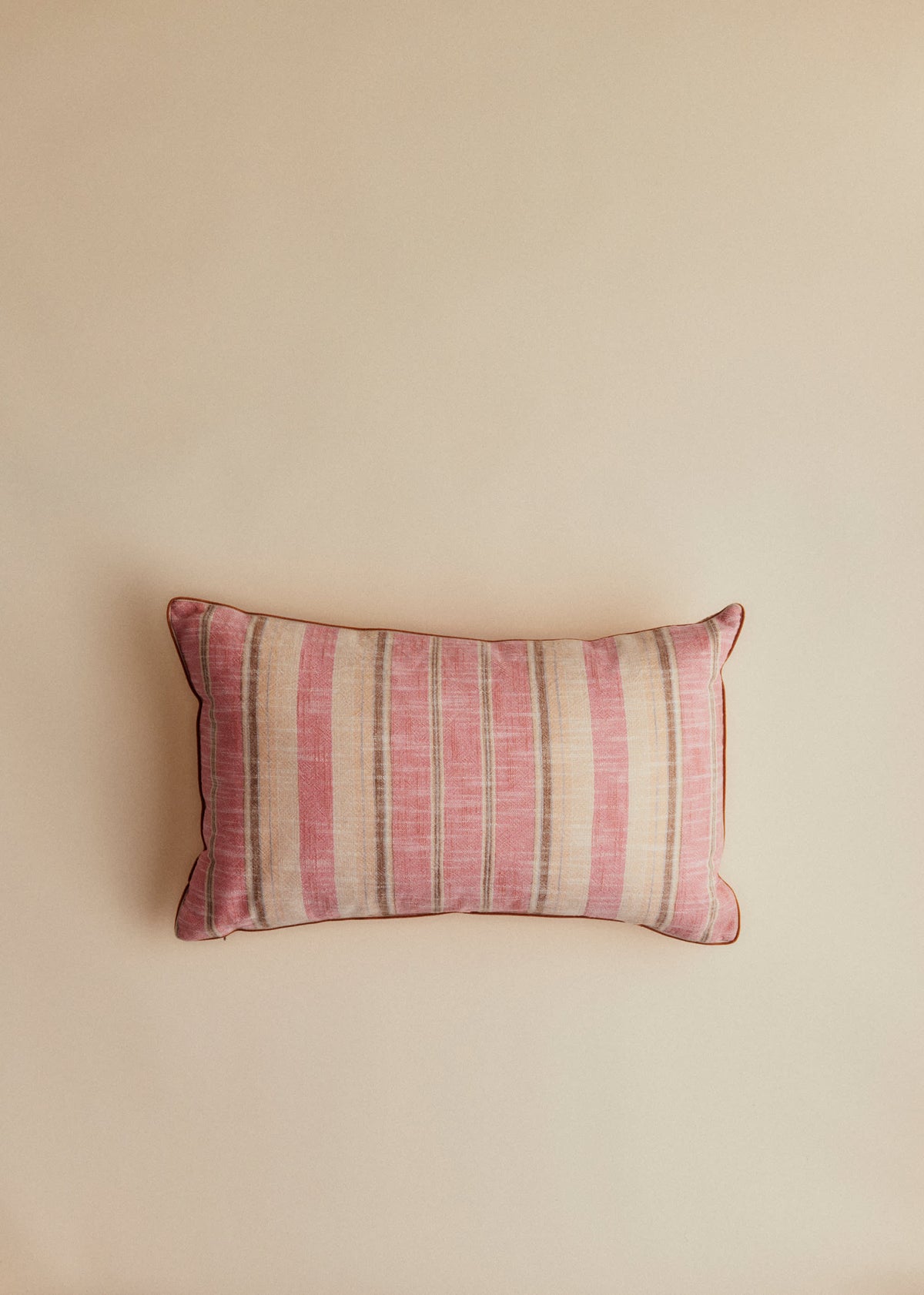 Coussin Tissé Rayures - Petit modèle - Rose et Ecru