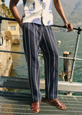 Pantalon Dusk Élastiqué - Marine Rayures Blanches