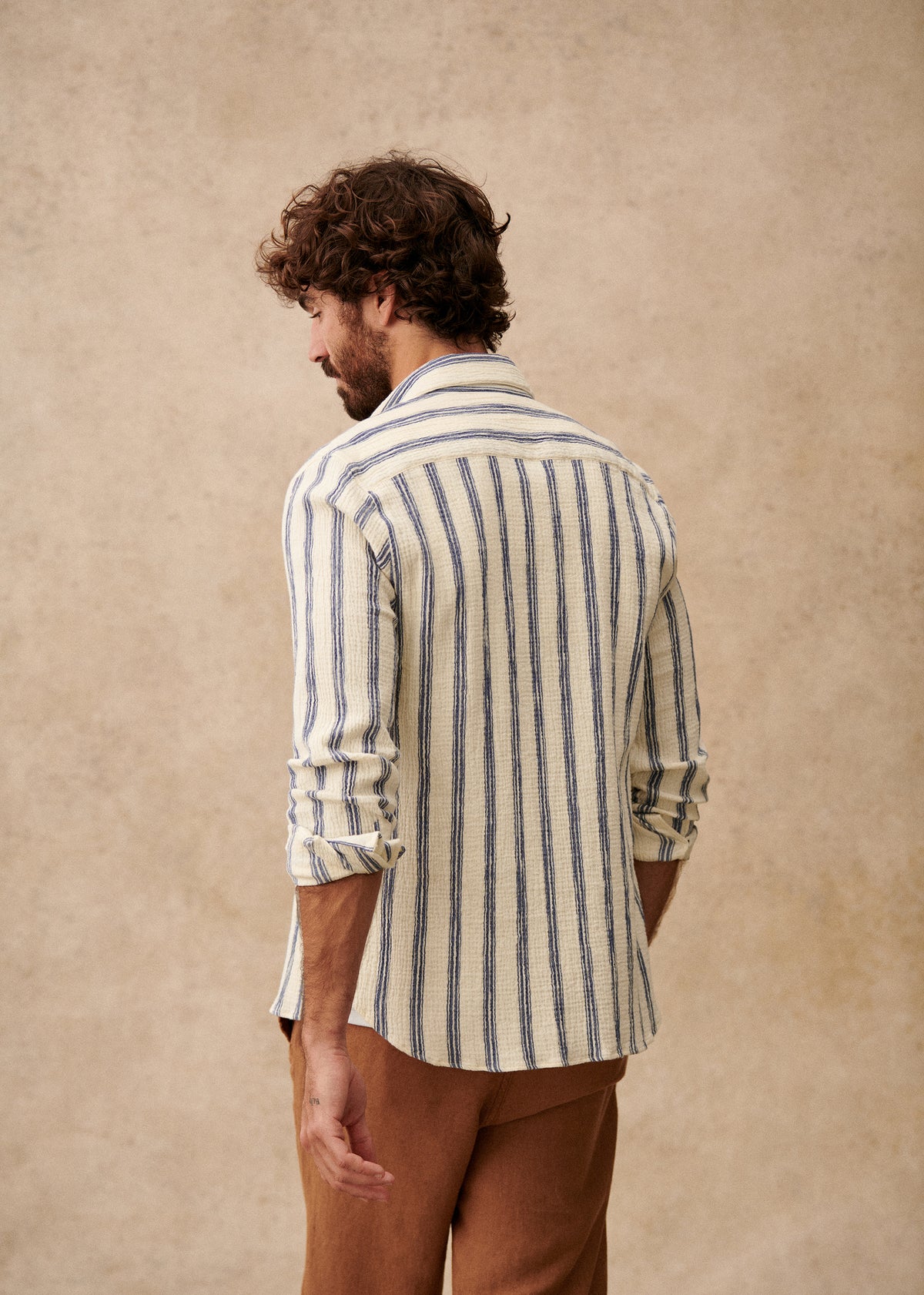 Chemise Charlie Coton Léger - Écru Rayures Bleues