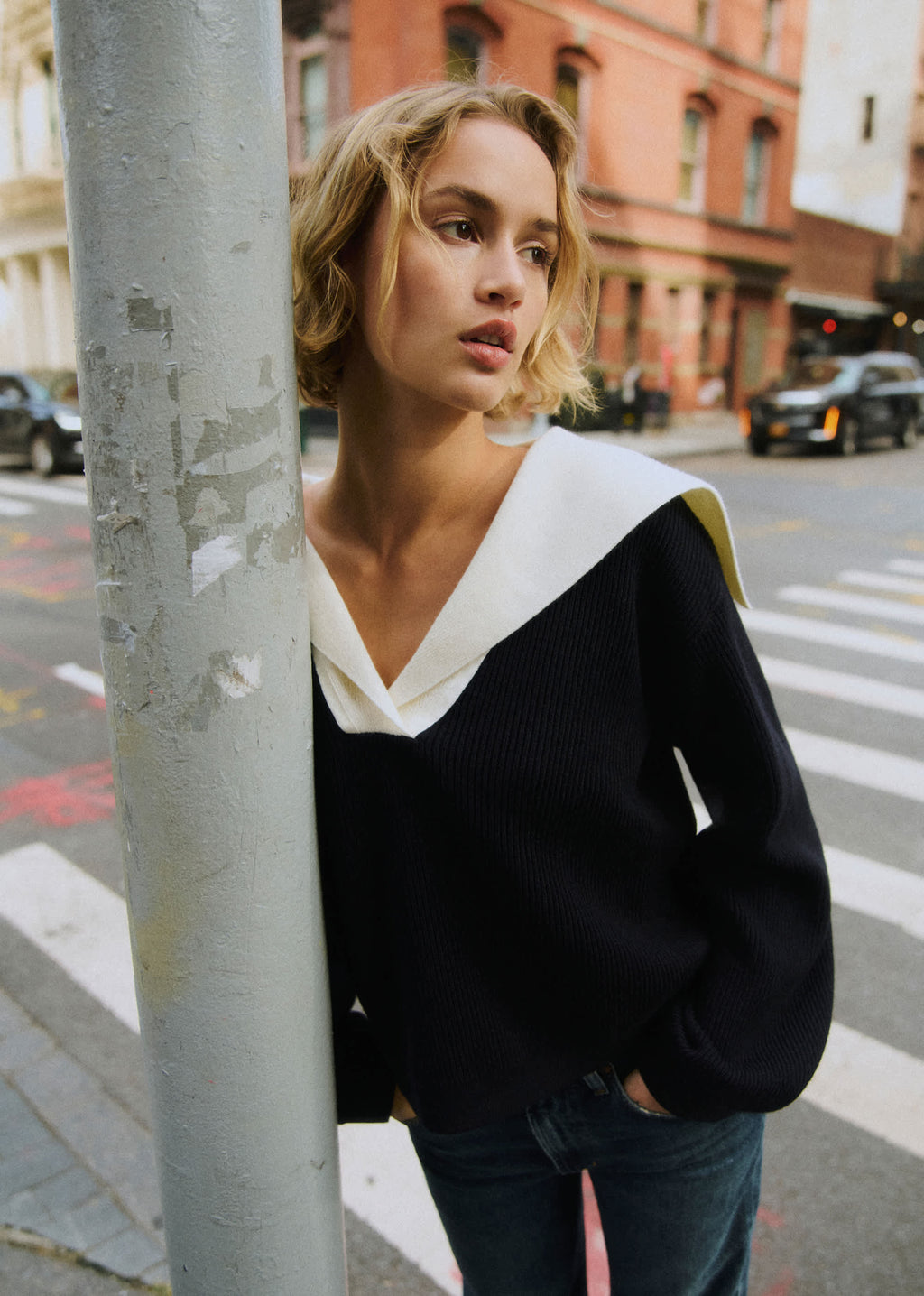 Pull Claudio - Marine Col Ecru