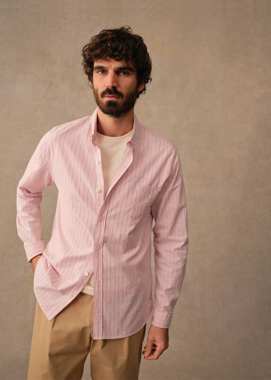 Chemise Charlie - Rose Rayures Bleues