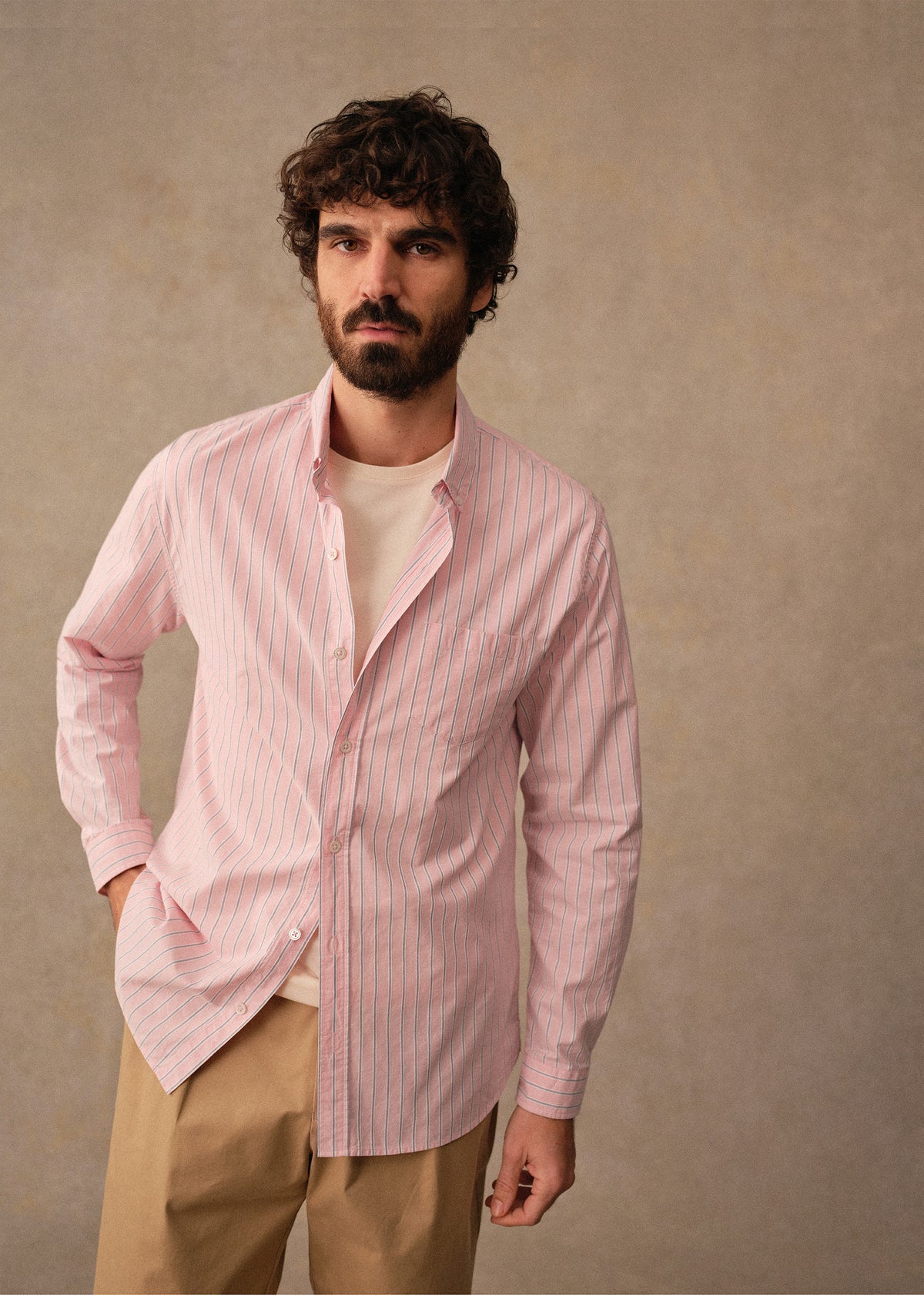 Chemise Charlie - Rose Rayures Bleues