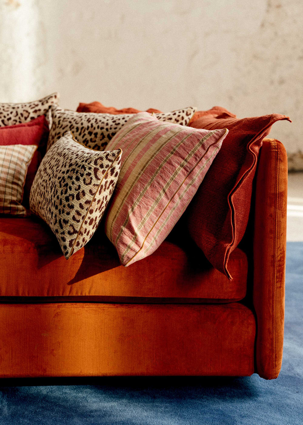 Coussin Tissé Rayures - Grand modèle - Rose et Ecru