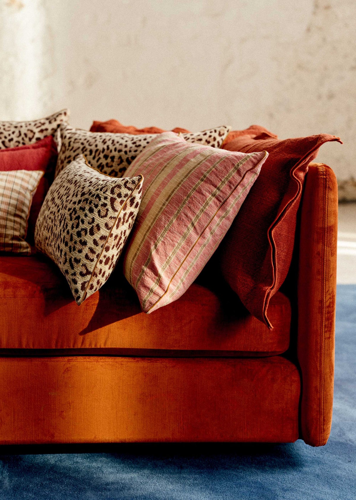Coussin Tissé Rayures - Grand modèle - Rose et Ecru