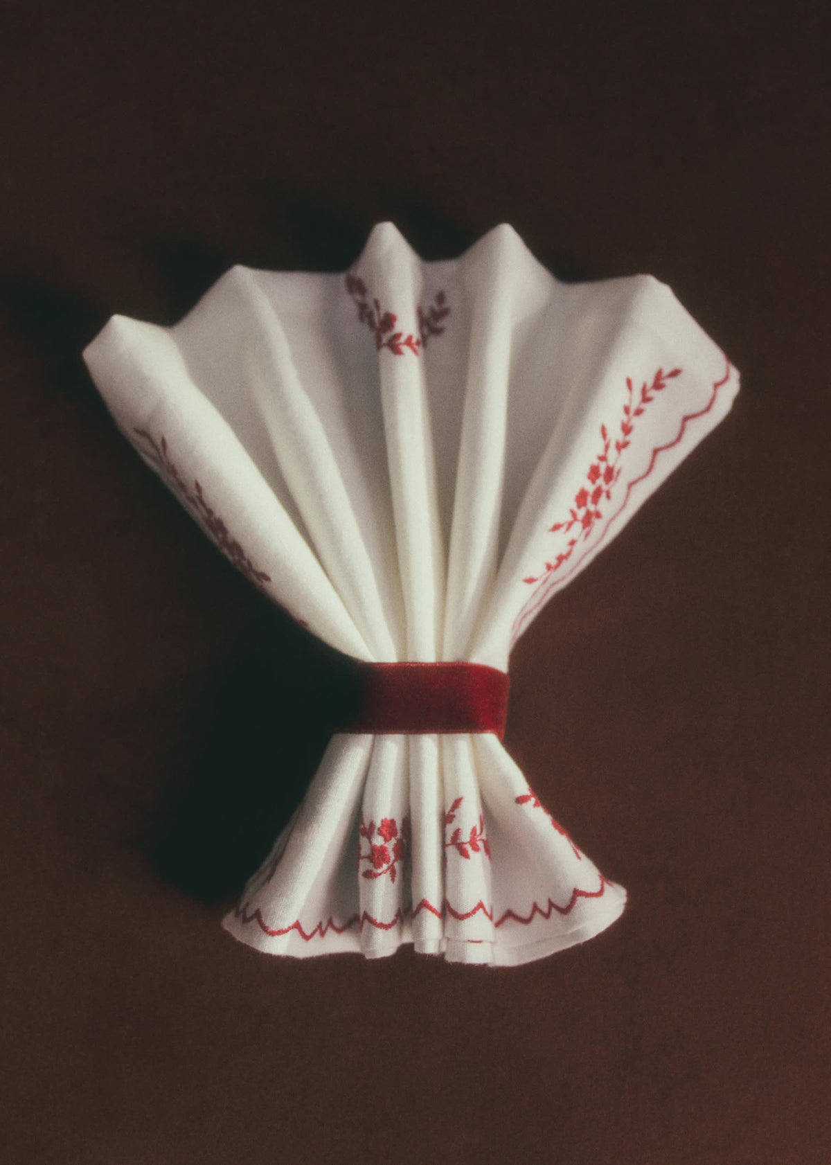 Set de 2 serviettes brodées - Ecru et Framboise