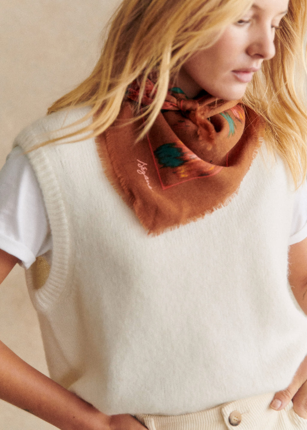Foulard Maryse - Fleurs chinées fond café