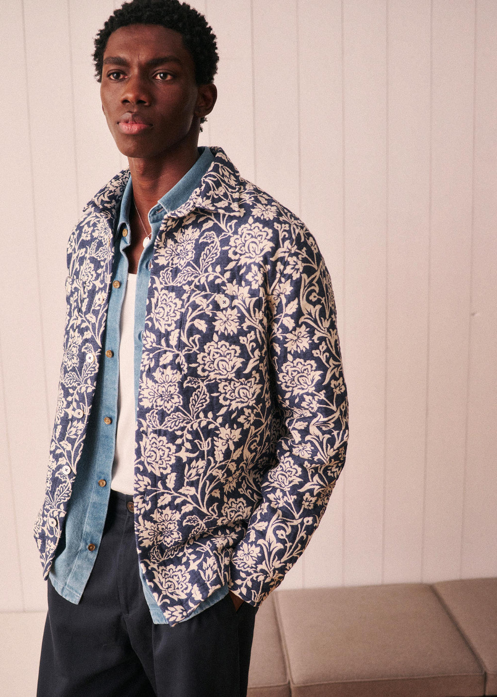 Surchemise Claggan - Jacquard Floral Bleu