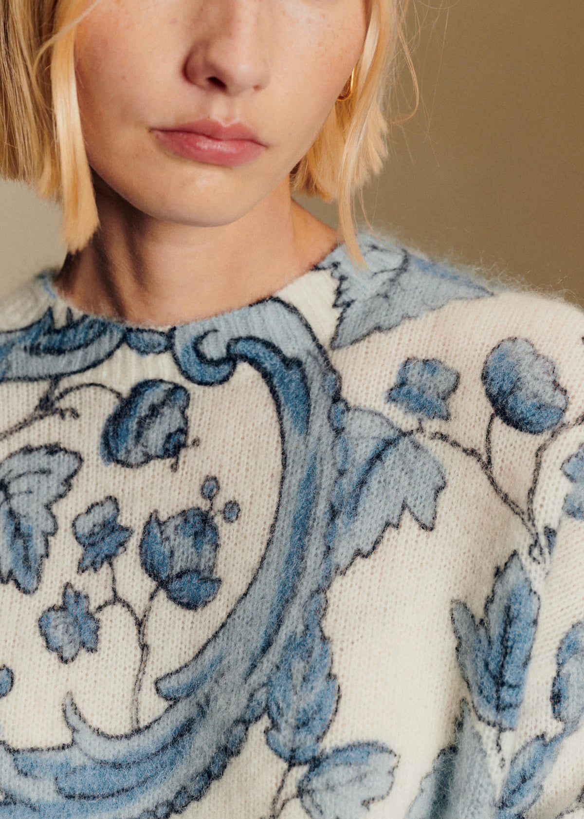 Pull Thibault - Sézane x Antoinette Poisson - Imprimé Oiseaux Bleus