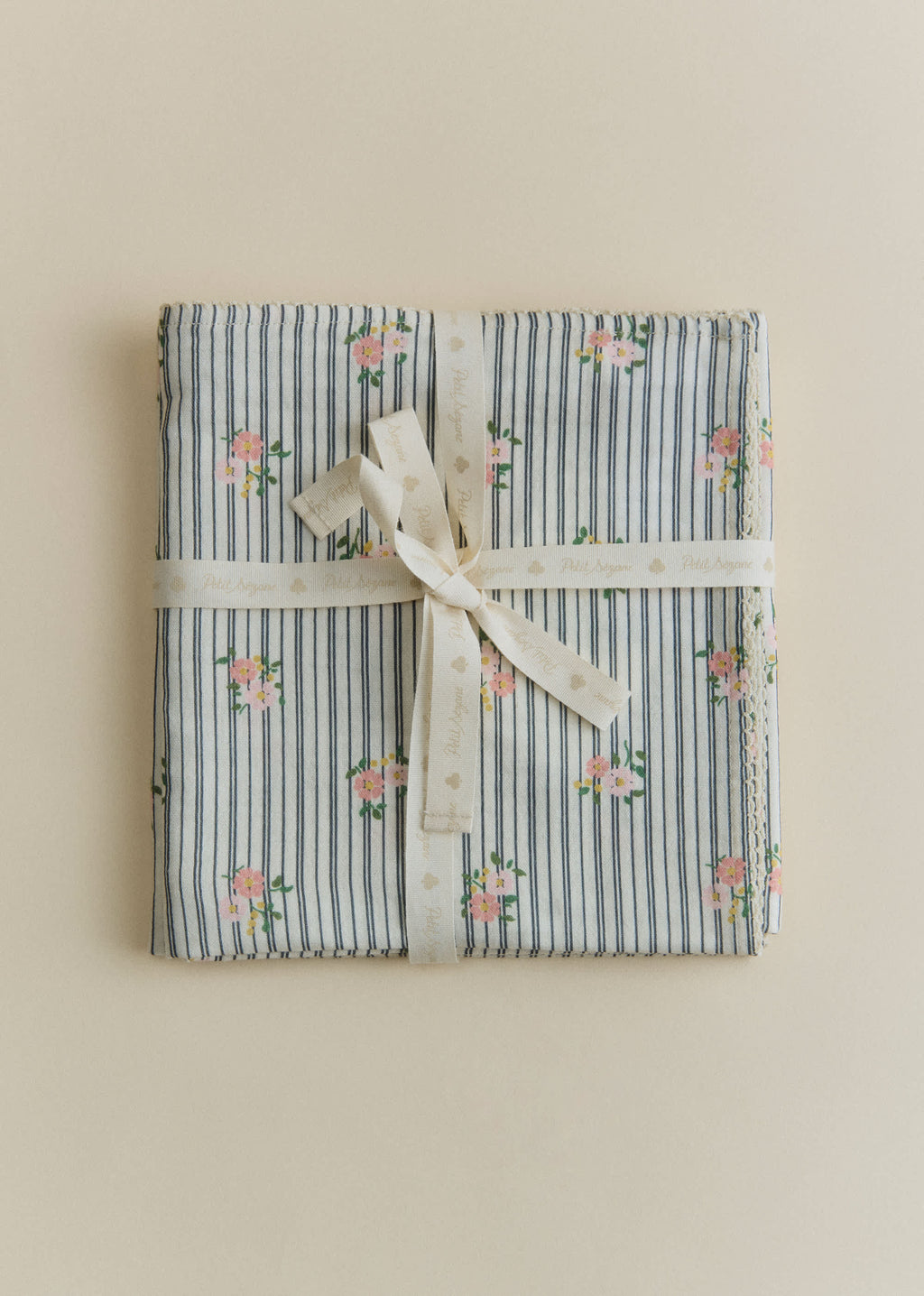 Set de 2 langes - Rayures Broderies Fleurs