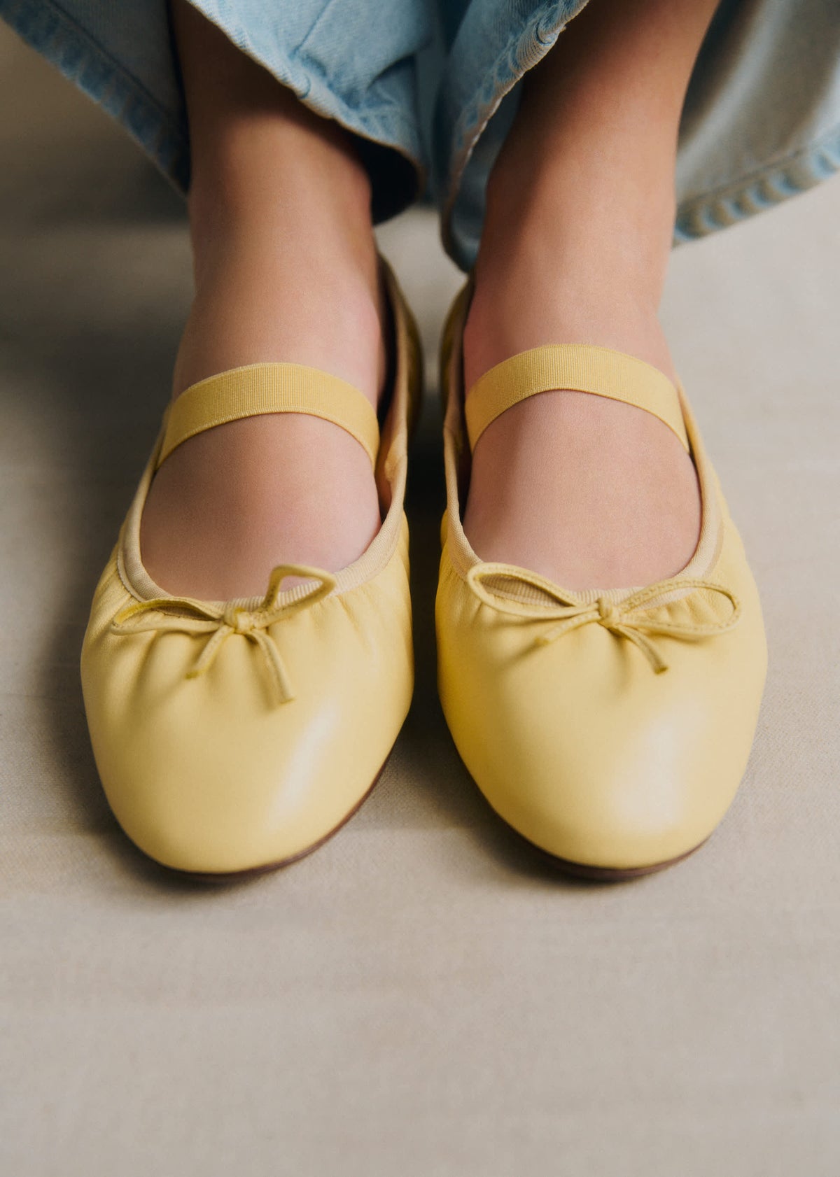 Ballerines Low Amélie - Jaune Lisse Plissé Élastique