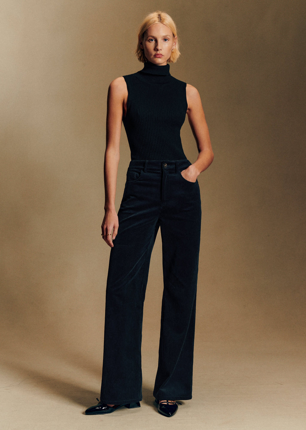 Pantalon LE NEW 70's - Sézane x Antoinette Poisson - Velours Marine Foncé