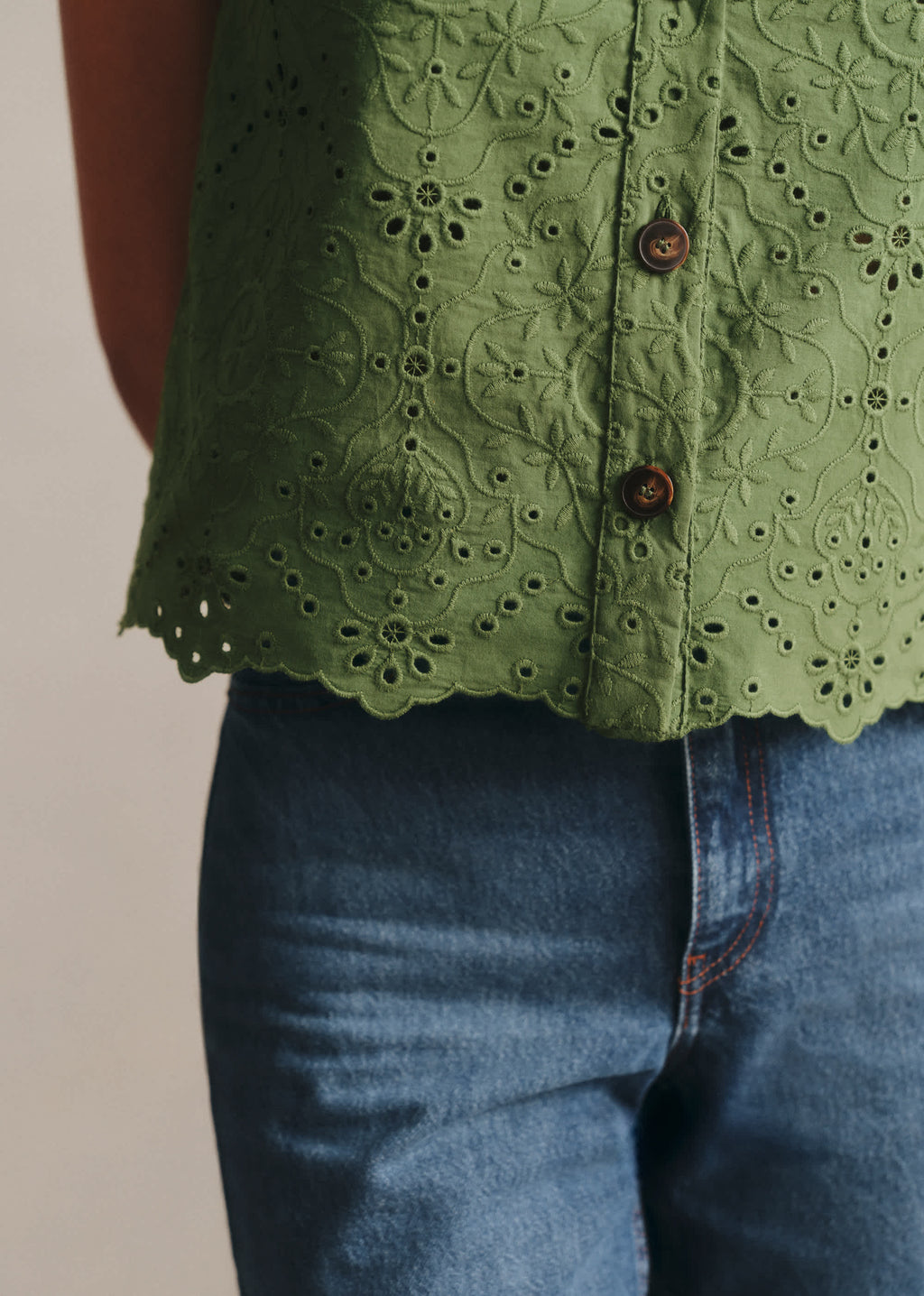 Blouse Roni - Broderie Unie Vert d'Éte