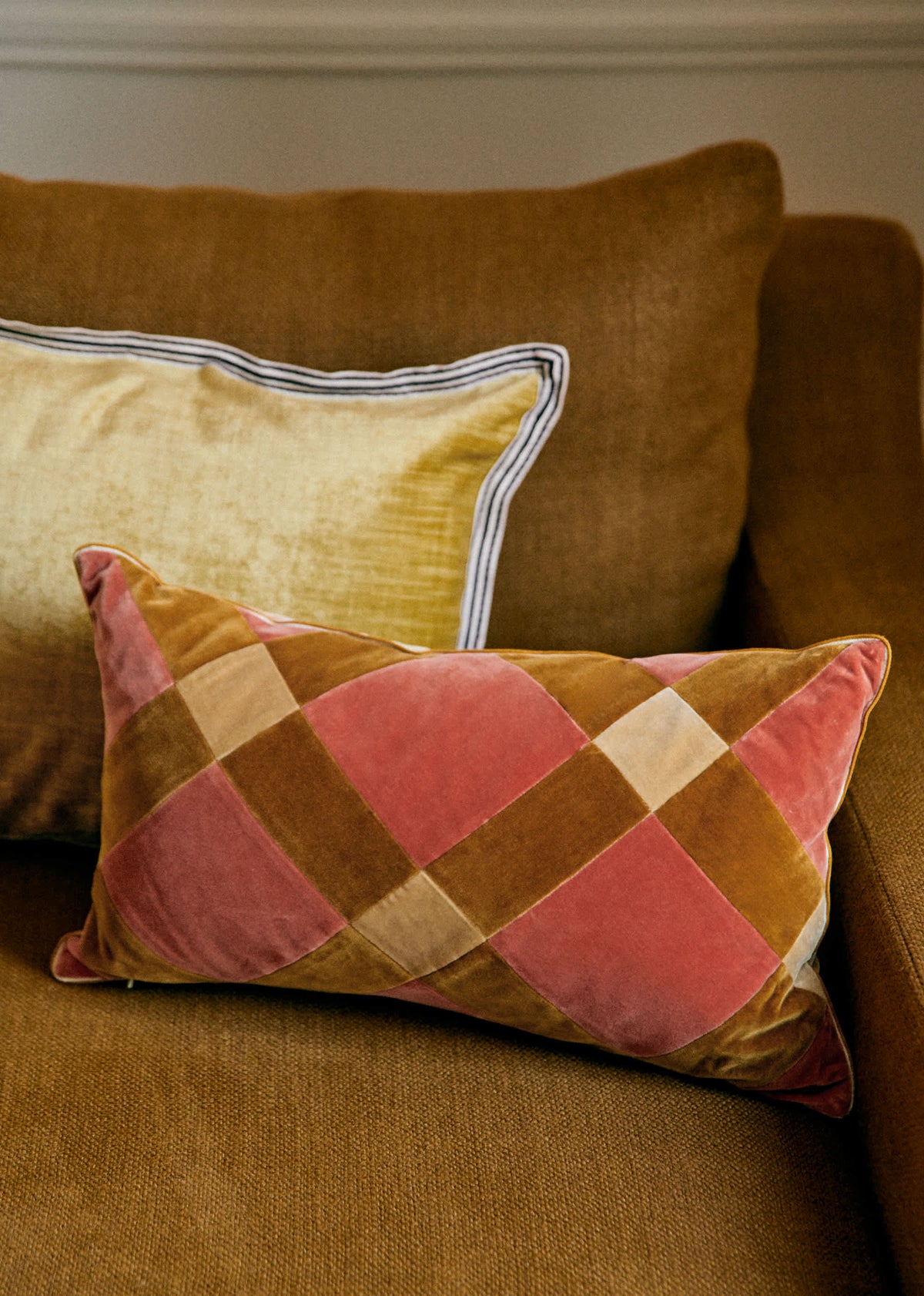 Coussin Velours Patchwork - Petit modèle - Blush et Caramel