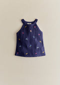 Top Abbie - Marine / Broderie Fleurs Herbier