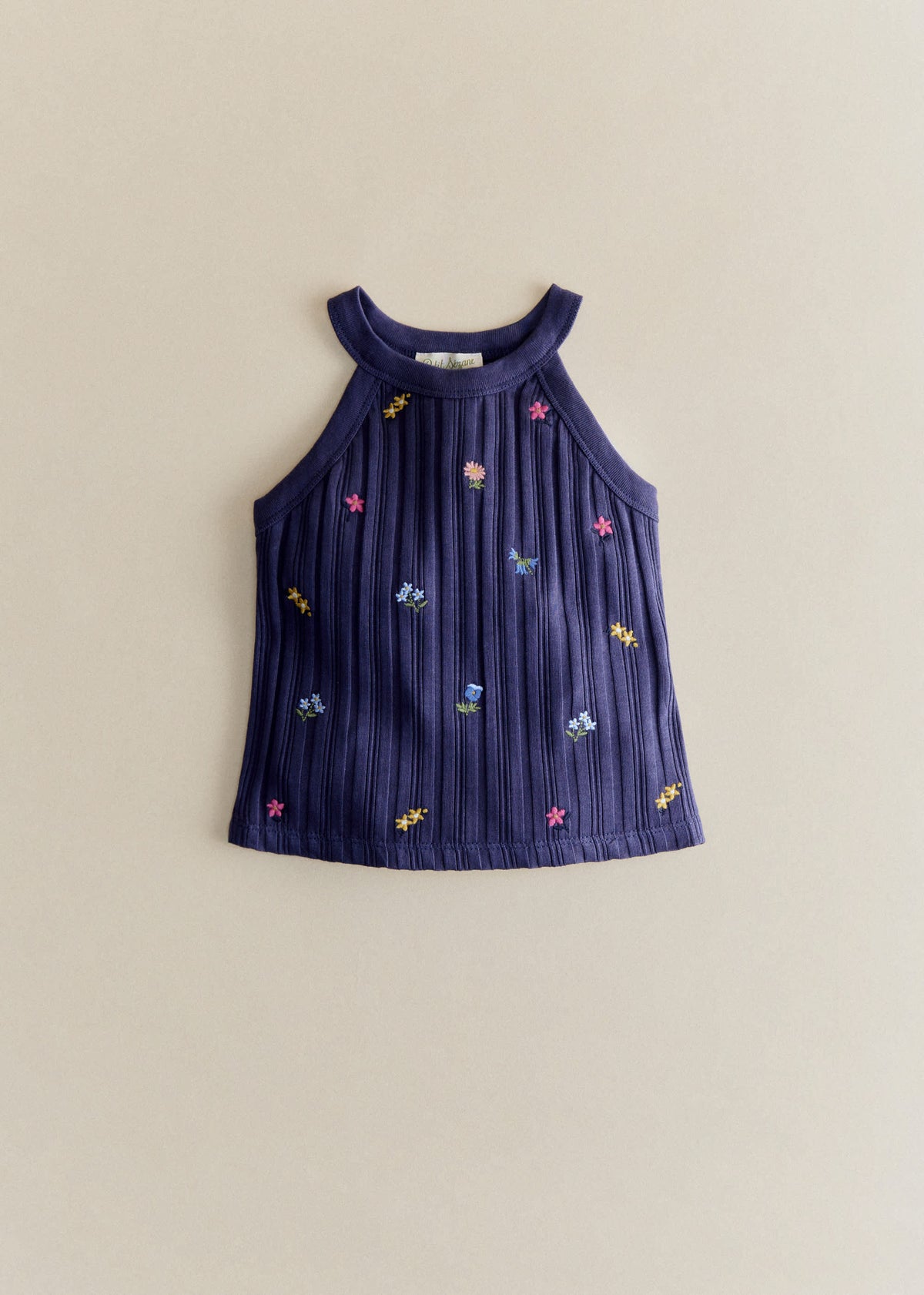 Top Abbie - Marine / Broderie Fleurs Herbier