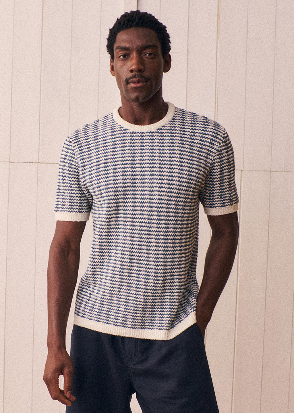 T-Shirt Maille Lucky - Écru Rayures Bleu acier