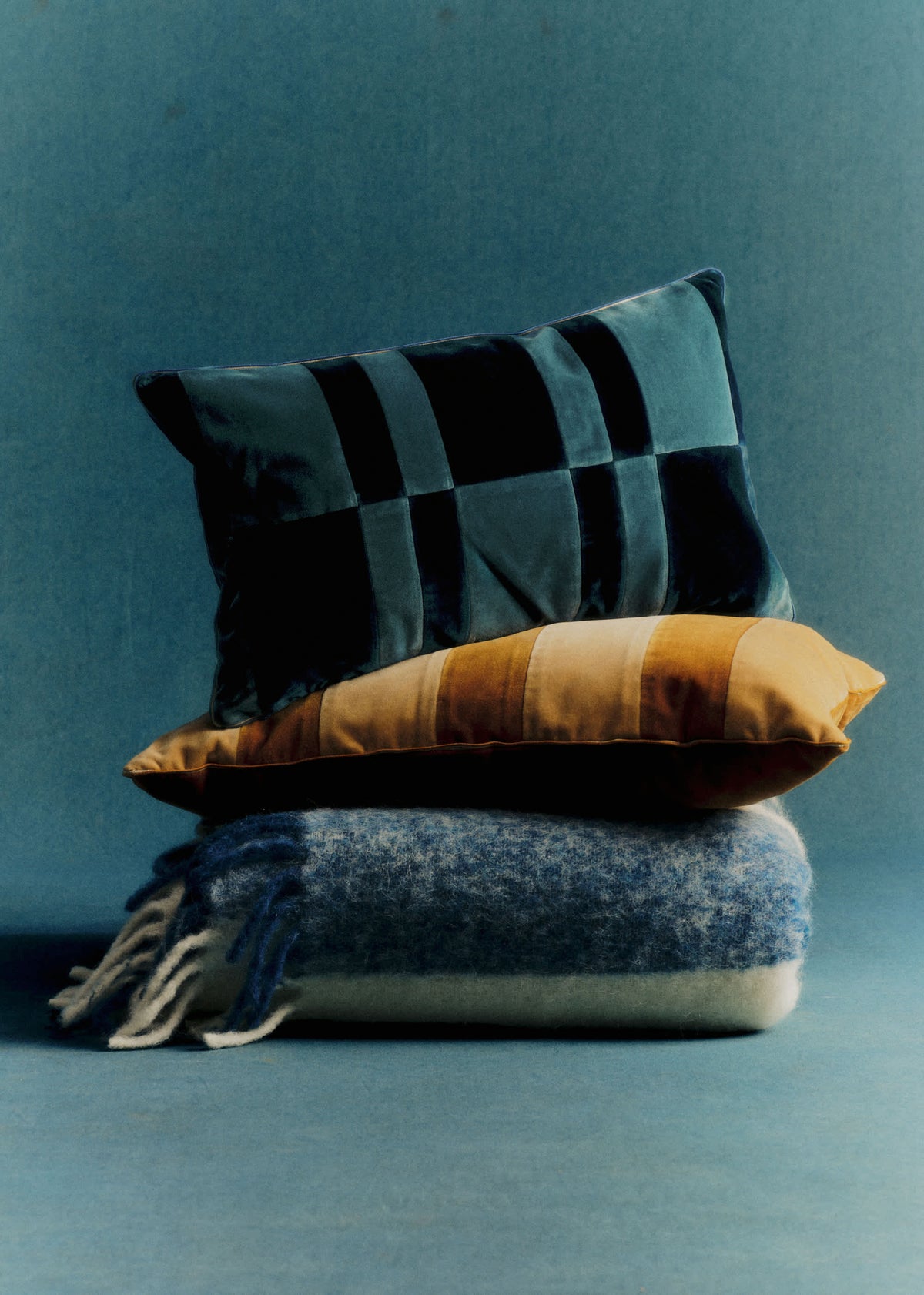 Coussin Velours Patchwork - Petit modèle - Bleu et Marine
