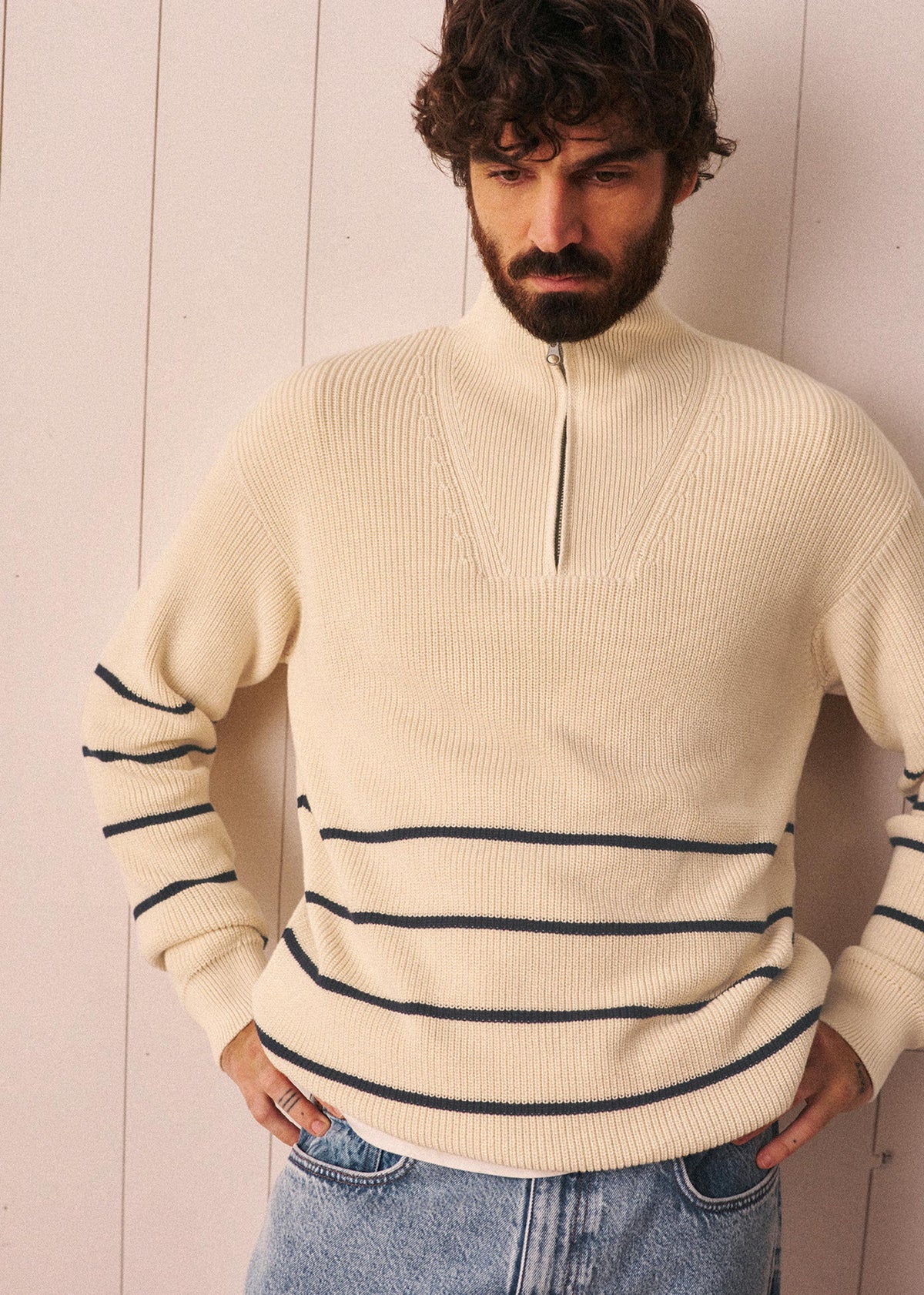 Pull Marlon - Écru Rayures Marine