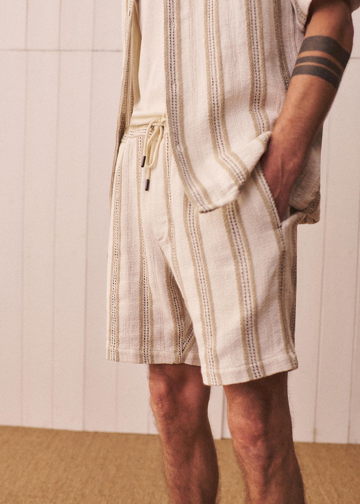 Short Priam Texturé - Écru Rayures Beiges