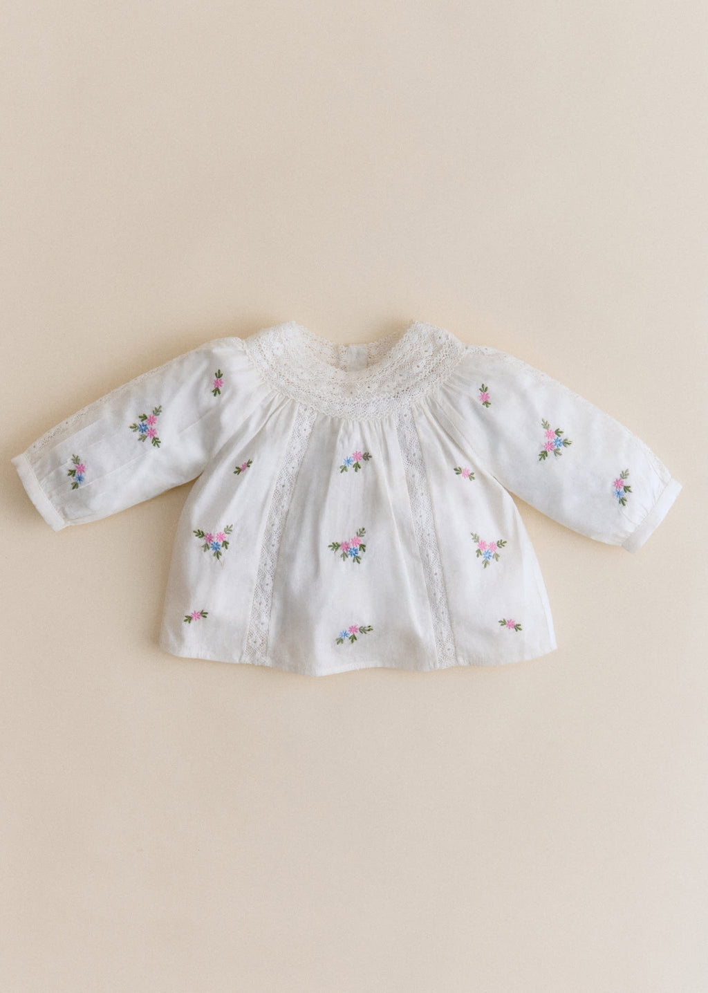 Blouse Dorrita - Broderie Placée Fleurs Multico Fond Crème
