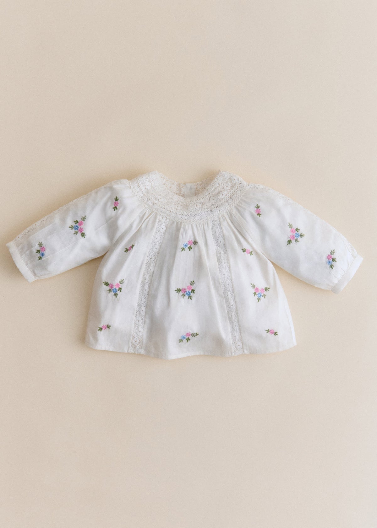 Blouse Dorrita - Broderie Placée Fleurs Multico Fond Crème