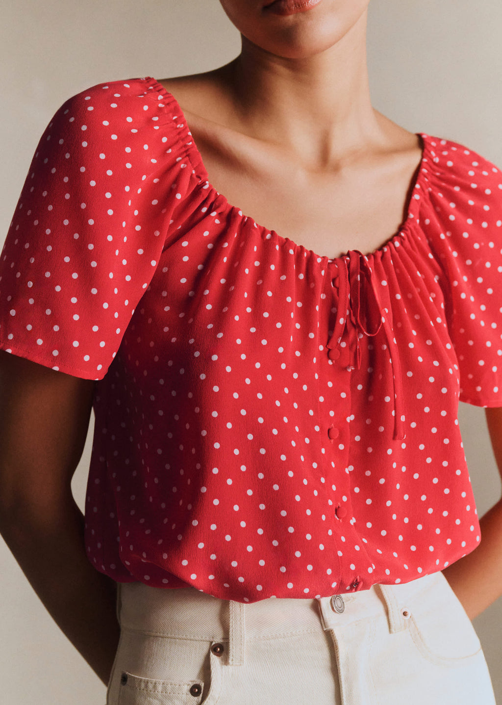 Blouse Vikaly - Mini Pois Fond Rouge