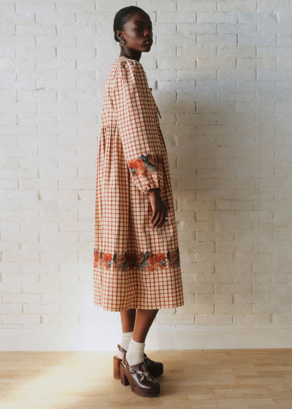 Robe Dakila - Sézane x SEA NY - Broderie Placée Terre Fond À Carreaux
