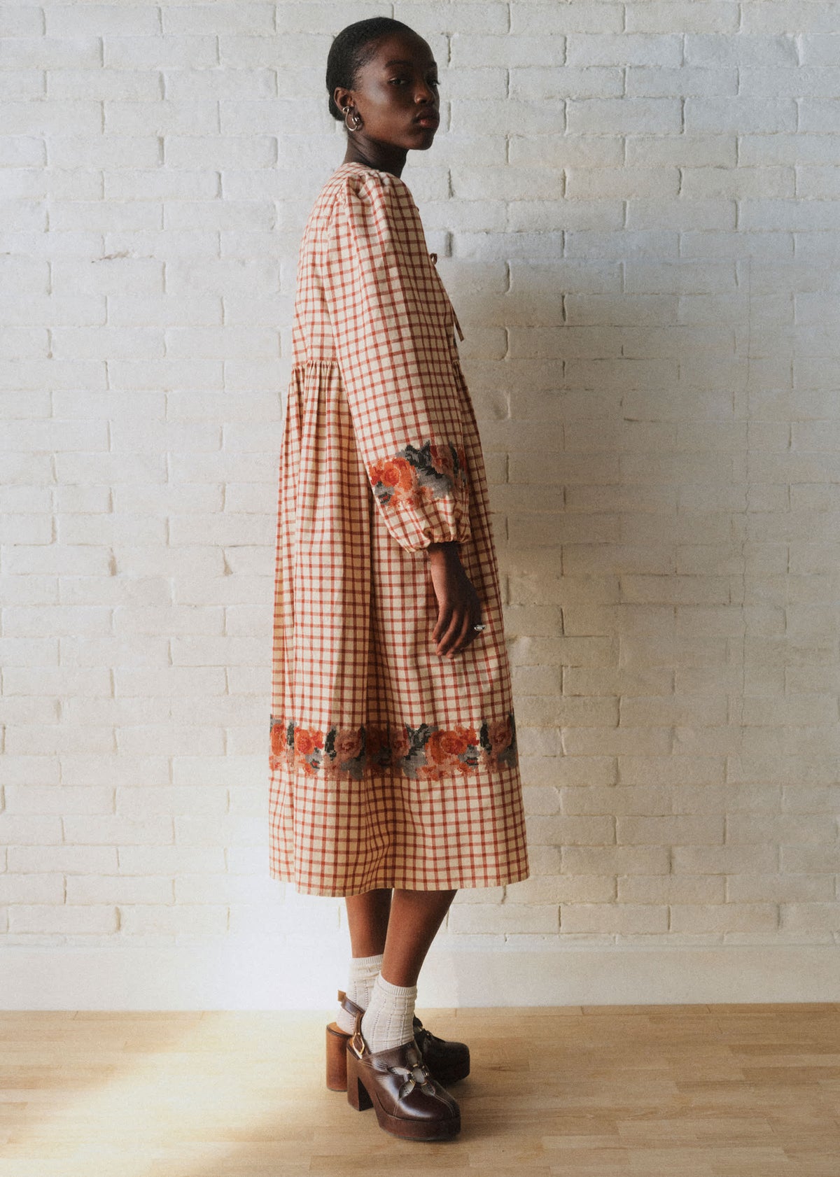 Robe Dakila - Sézane x SEA NY - Broderie Placée Terre Fond À Carreaux
