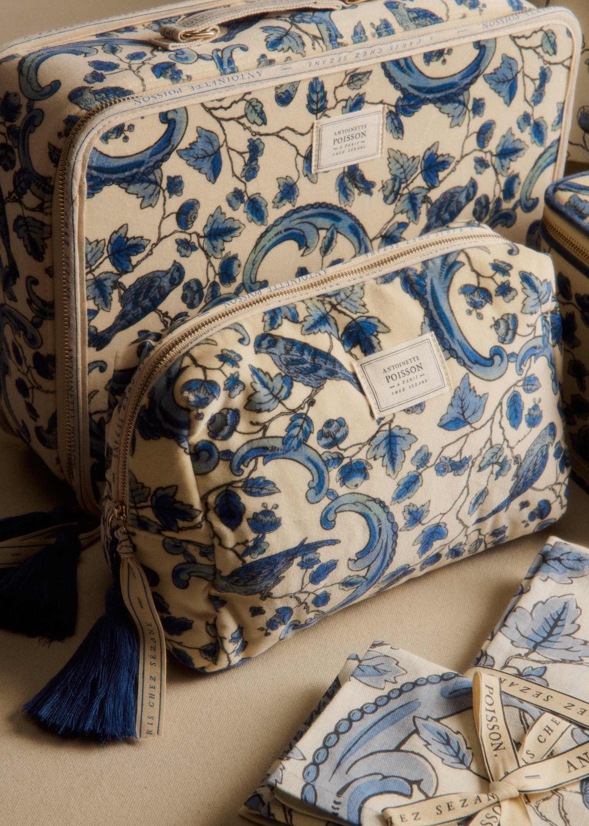 Trousse de toilette - Sézane x Antoinette Poisson - Imprimé Oiseaux Bleus
