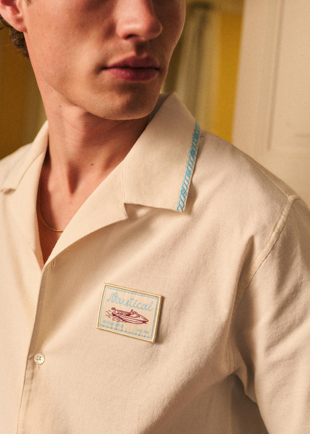 Chemise Nautical - Écru Broderie Bleue
