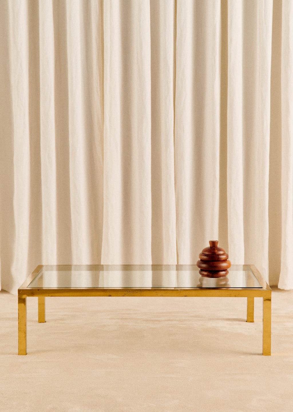 Table basse structure laiton et plateau en verre vintage - Laiton
