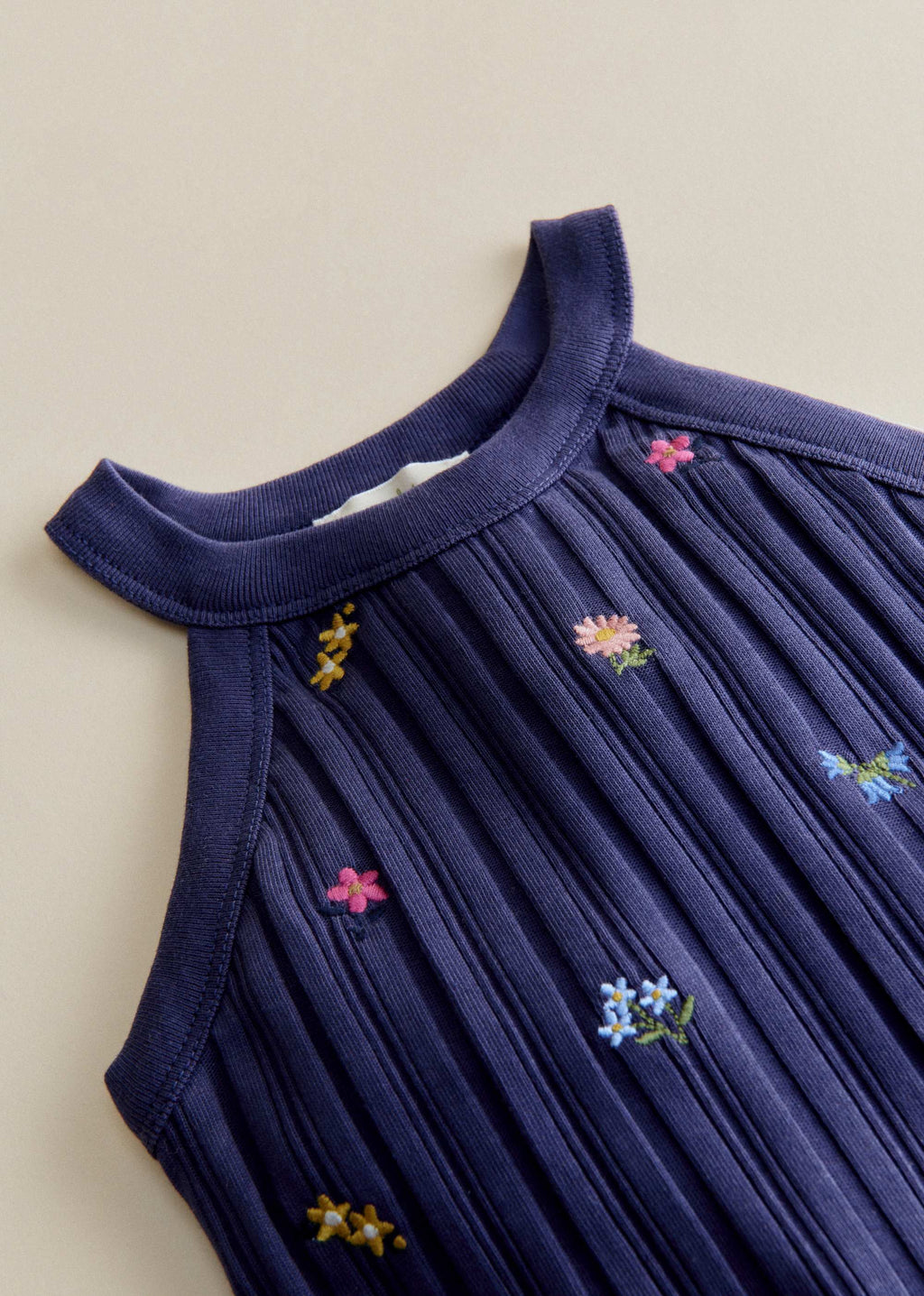 Top Abbie - Marine / Broderie Fleurs Herbier