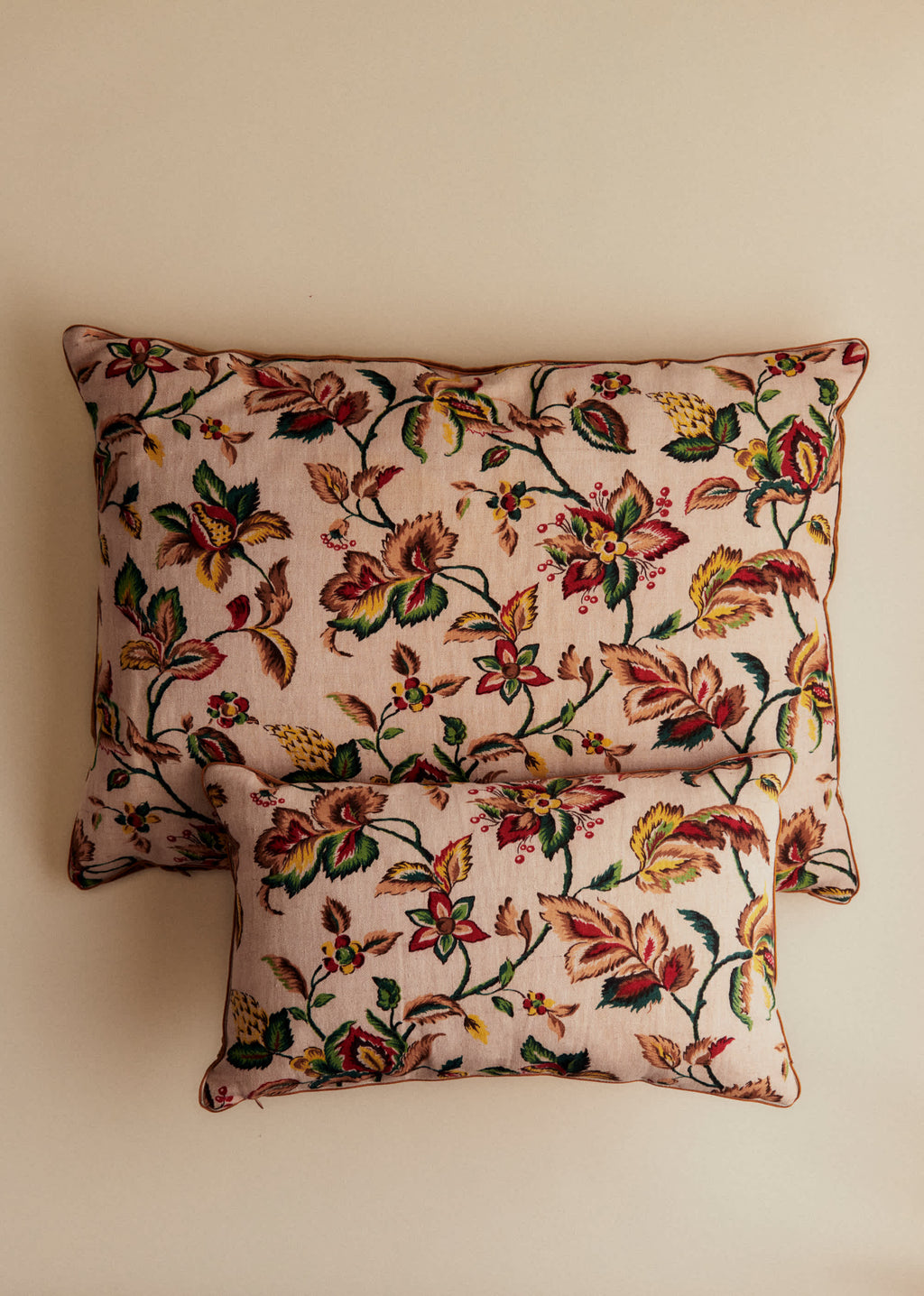 Coussin vintage velours caramel - Petit modèle - Imprimé Feuillages d'Automne
