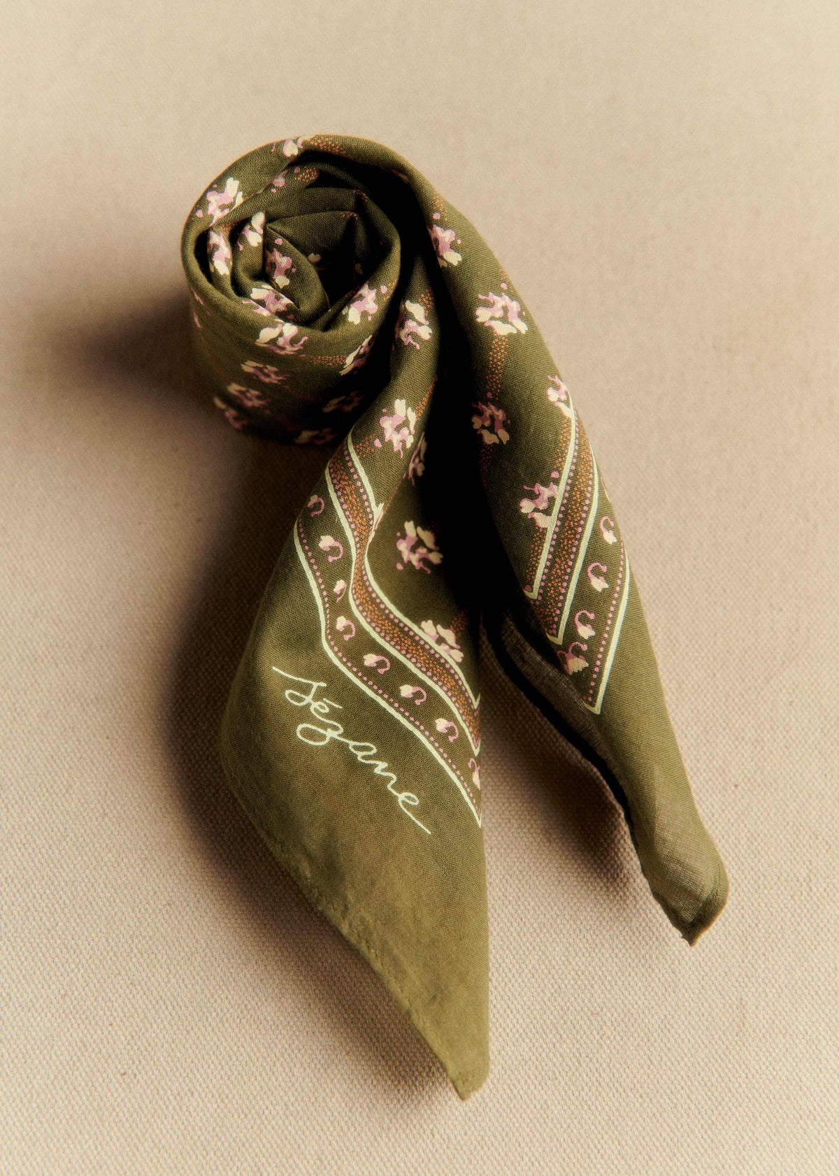 Foulard Gaston - Petites Fleurs Fond Kaki