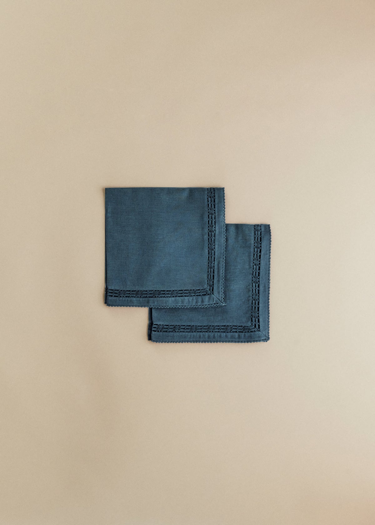 Set de 2 serviettes brodées - Bleu uni