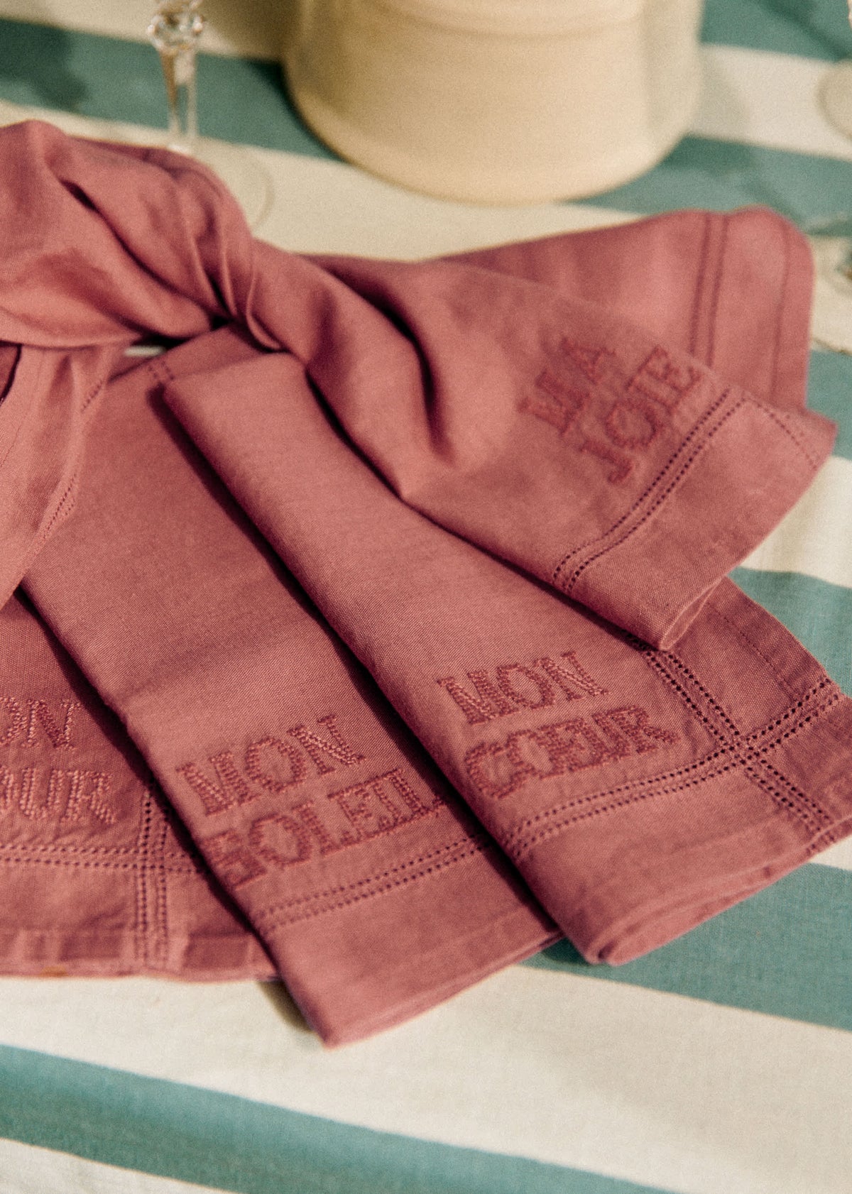 Set de 4 Serviettes - Les Mots brodés - Blush