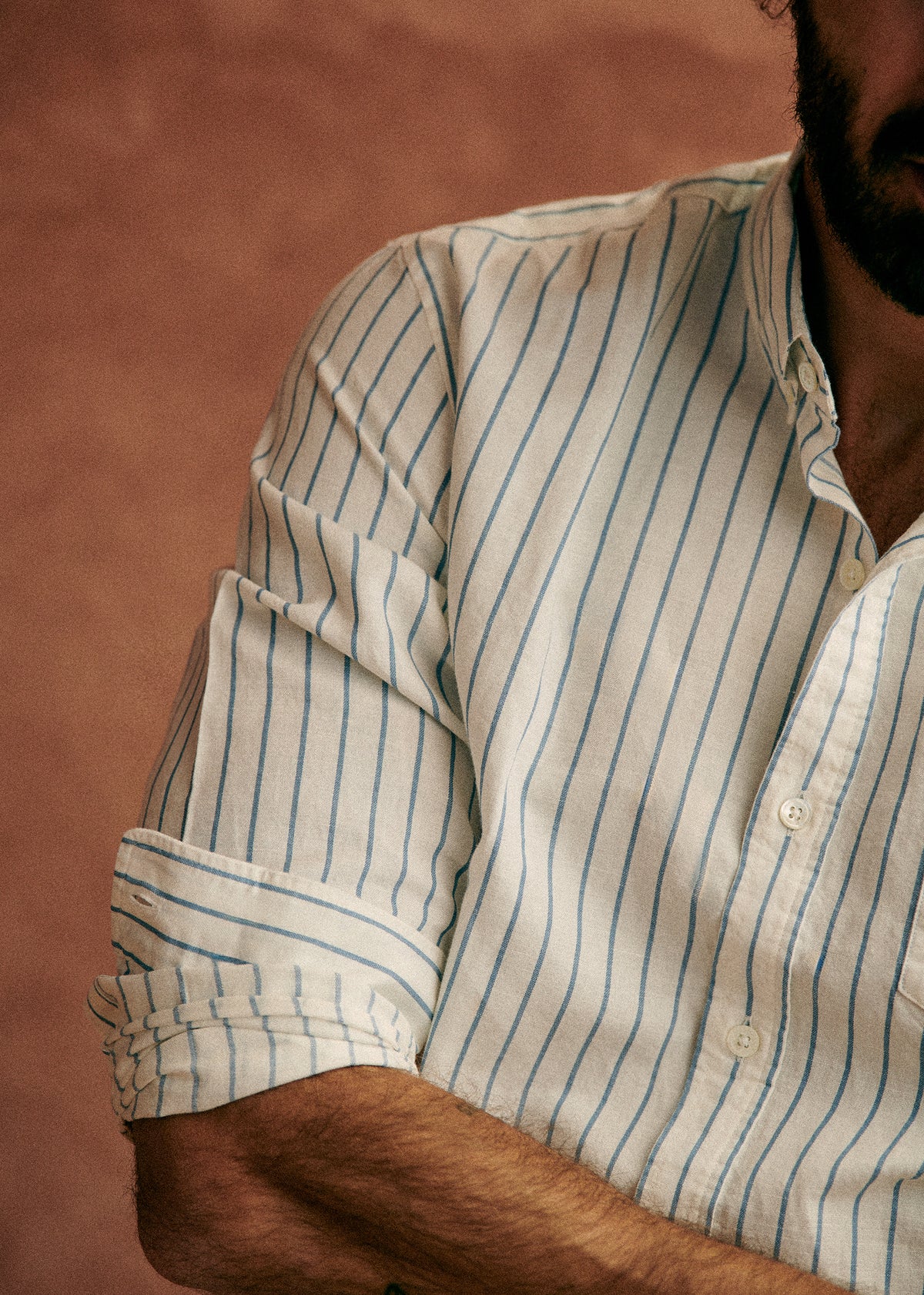 Chemise Charlie Coton Lin - Blanc Rayures Bleues