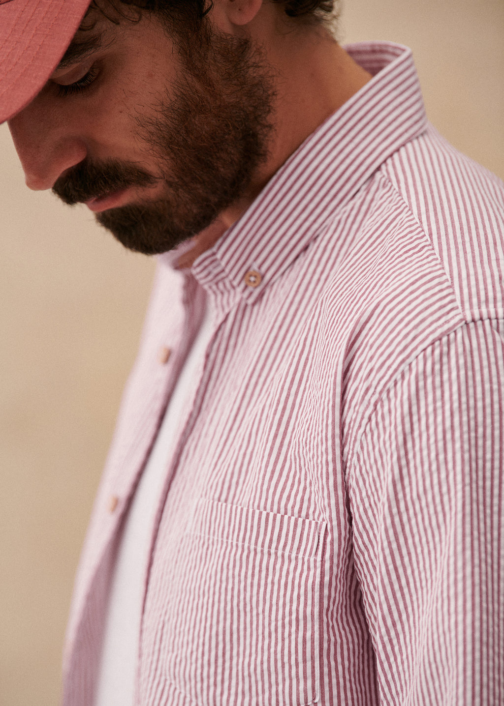 Chemise Charlie Seersucker - Blanc / Bordeaux