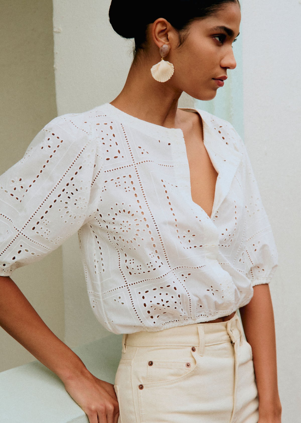 Blouse Lipa - Broderie Unie Hankie Ecru