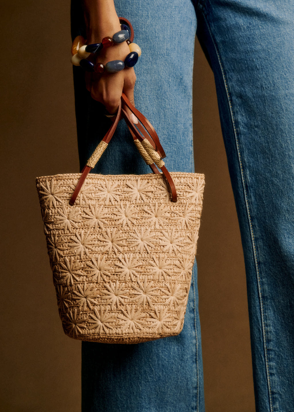 Panier Rosie - Raphia Naturel Broderie