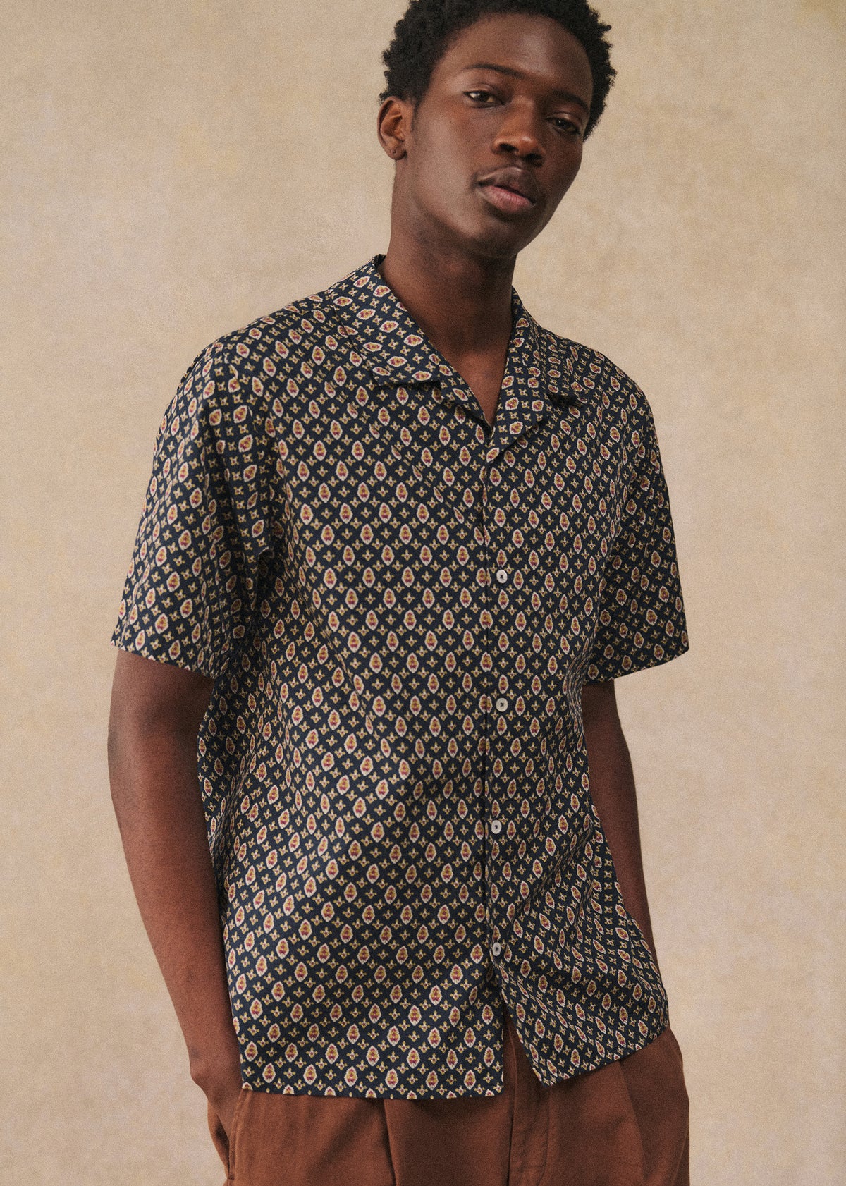 Chemise Holt - Marine Motif Ocre