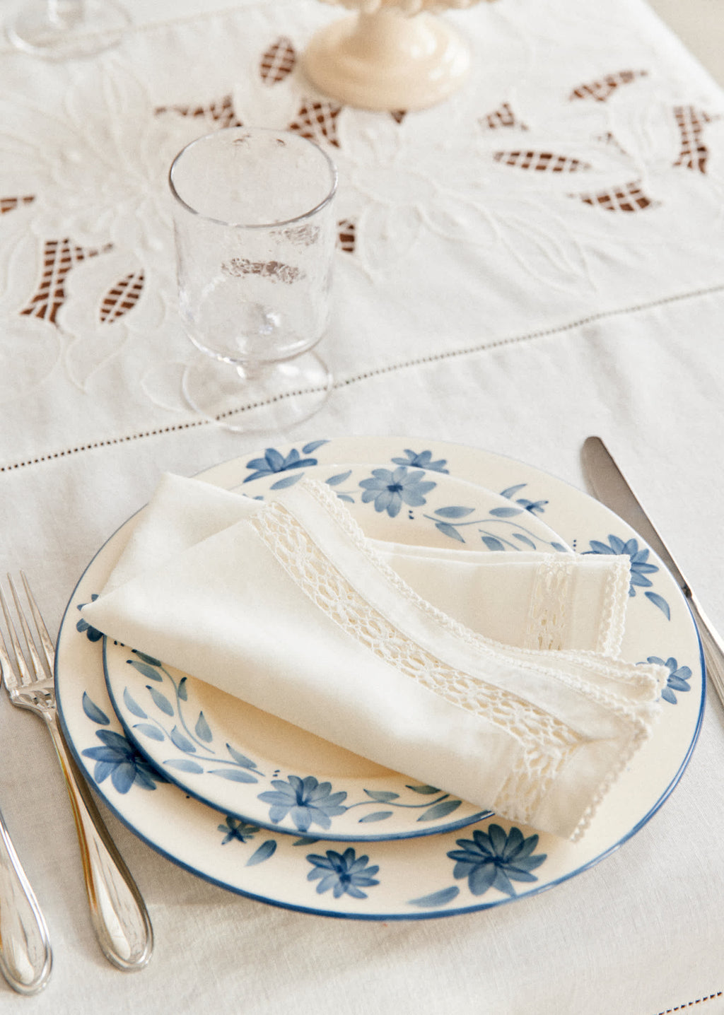 Set de 4 assiettes à dessert - Fleurs de Jardin - Bleu Vintage