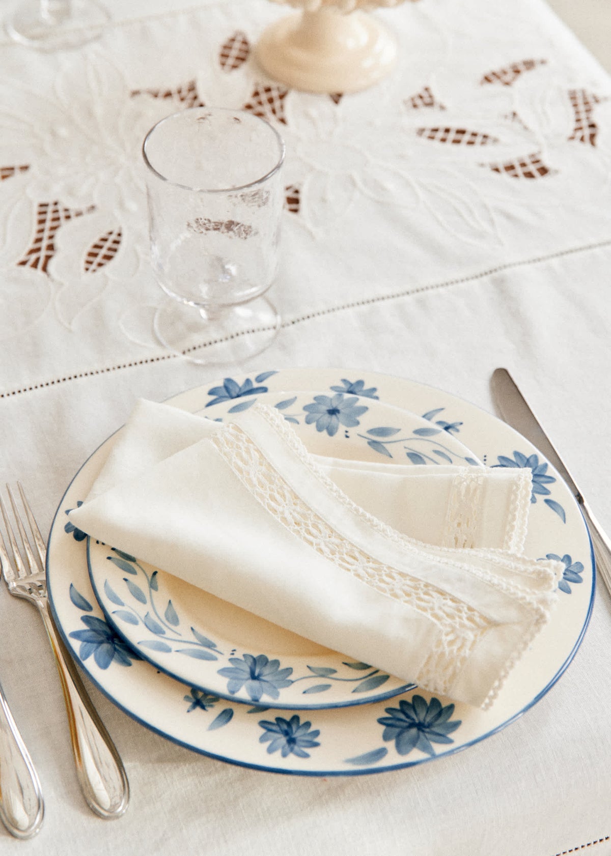 Set de 4 assiettes à dessert - Fleurs de Jardin - Bleu Vintage