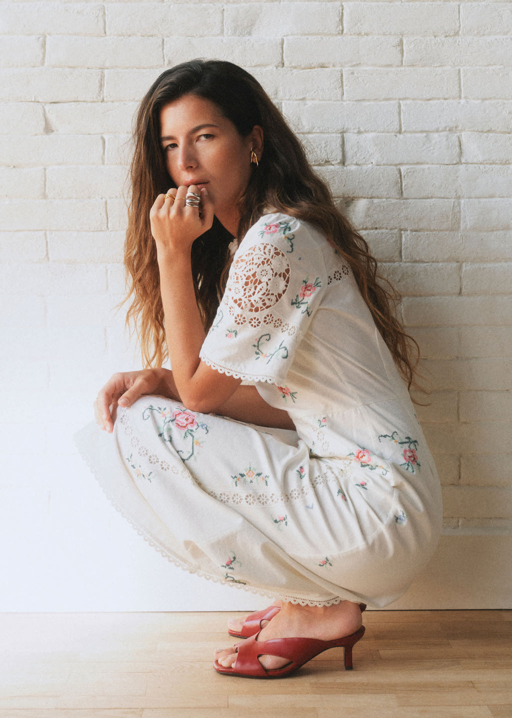 Robe Olivia - Sézane x SEA NY - Broderie Contrastée Mini Multico Fond Écru