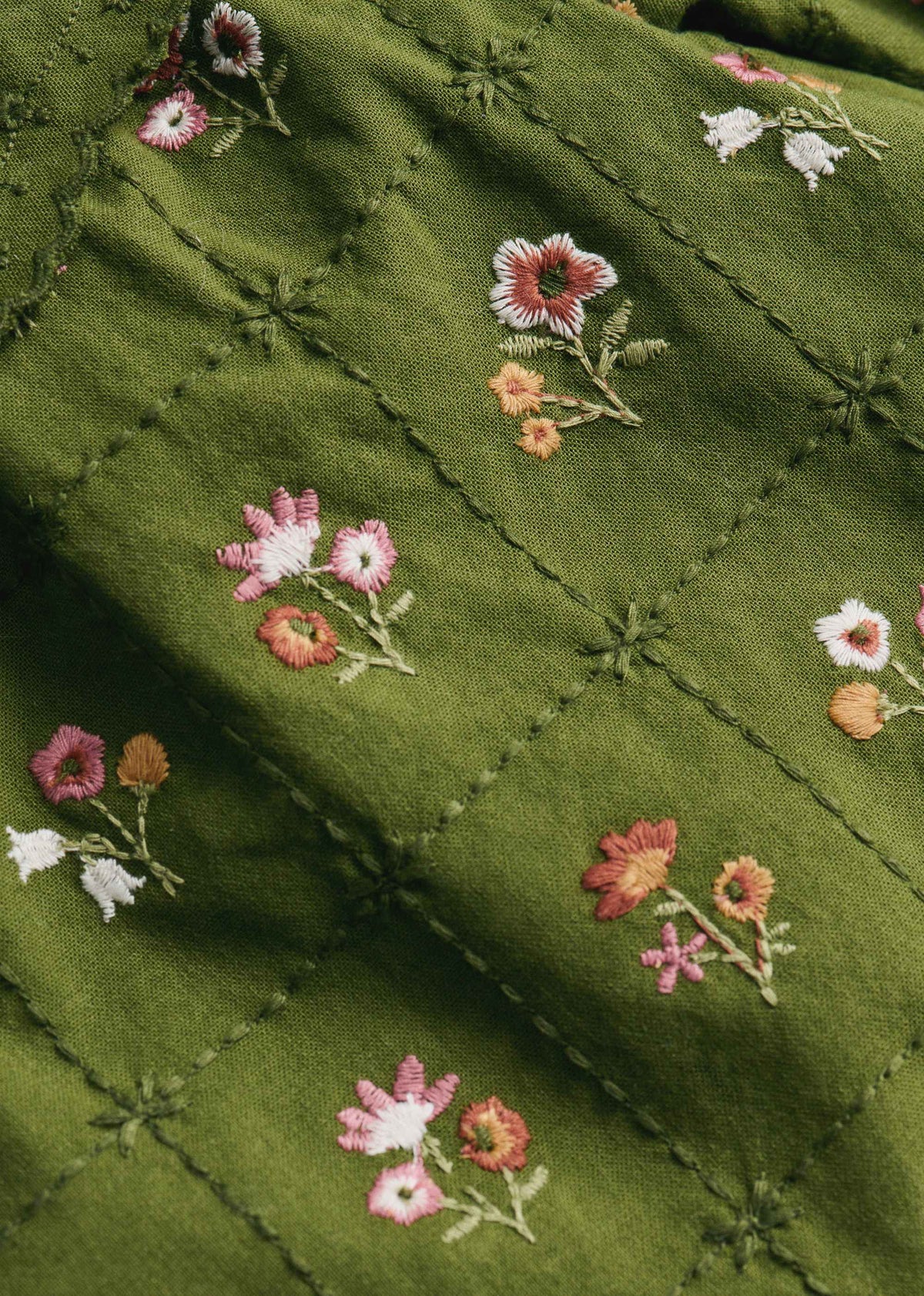 Robe Hélo - Olive / broderie herbier