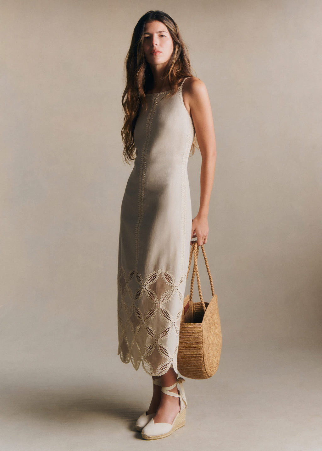 Robe Cherina - Crochet Crème Fond Naturel Patch Taupe