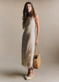 Robe Cherina - Crochet Crème Fond Naturel Patch Taupe